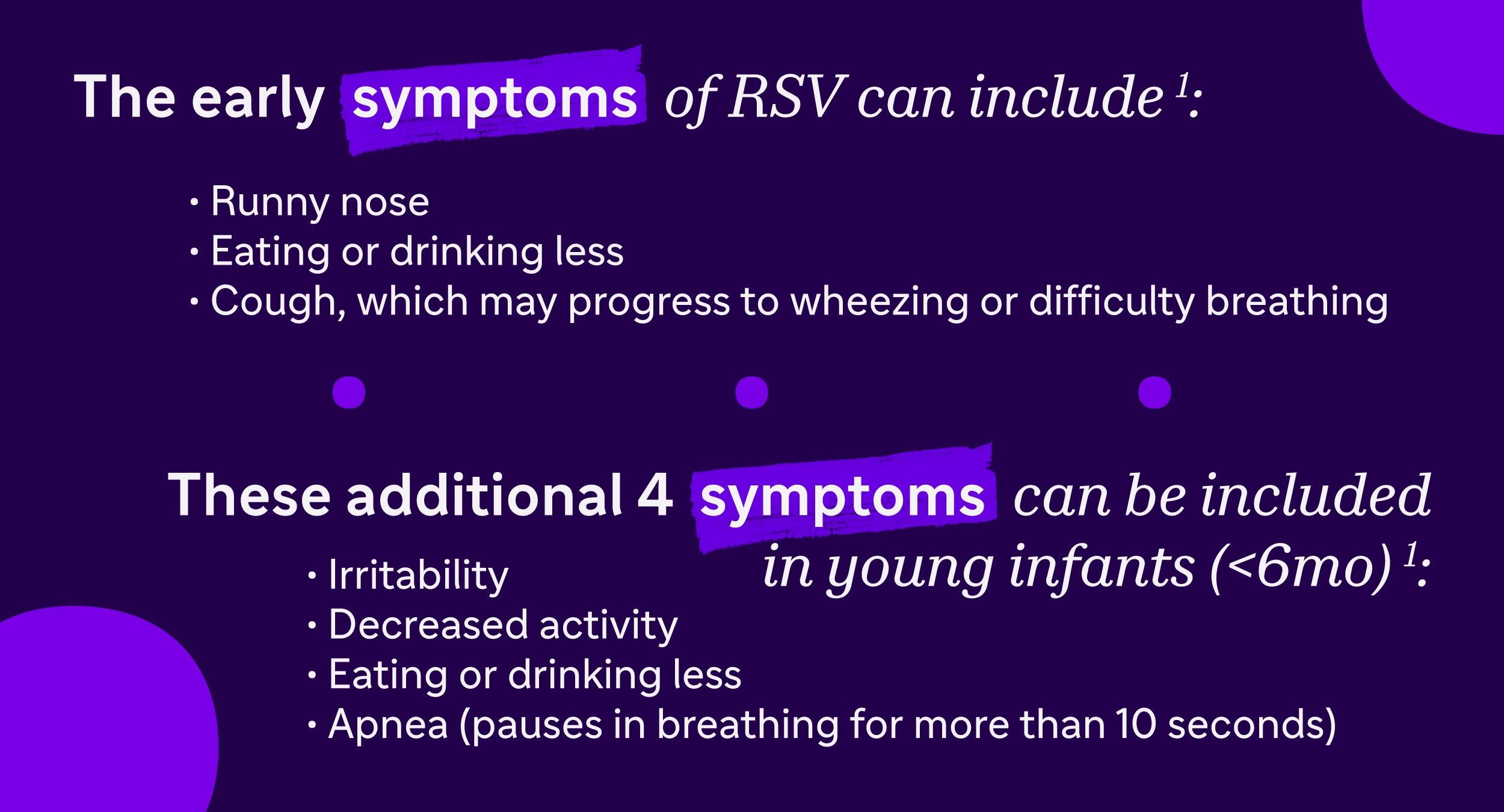 RSV symptom text on a dark purple background.