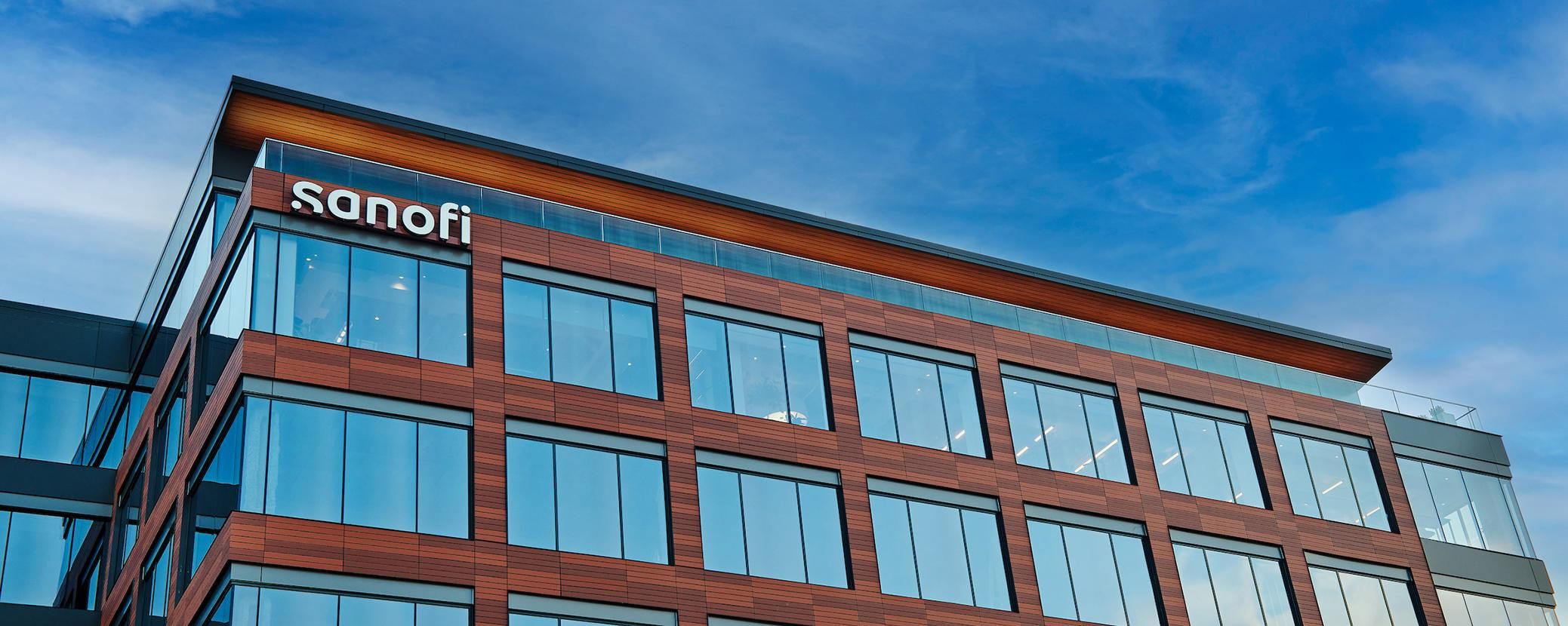 Exterior shot of Sanofi’s Morristown site against a blue sky.