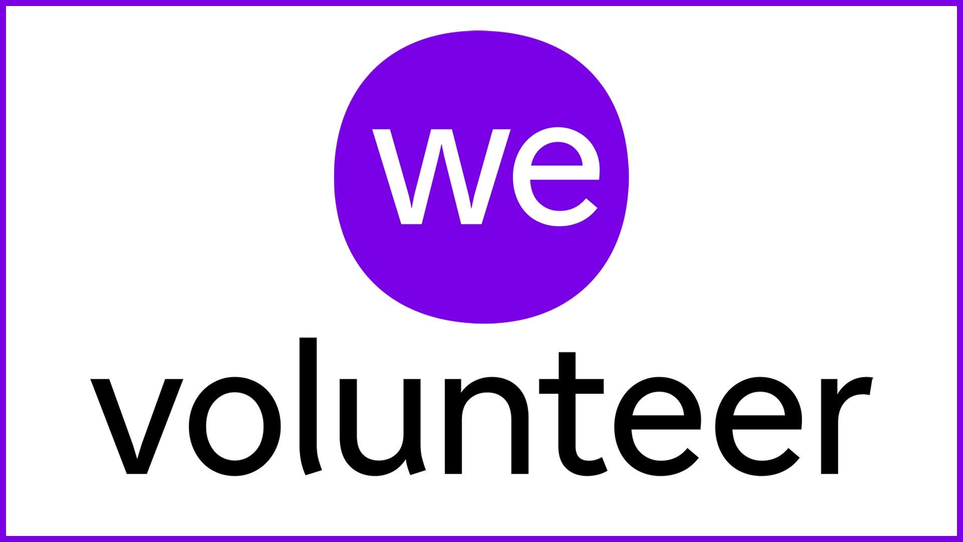 We Volunteer logo featuring a purple circle with 'we' in white text, followed by 'volunteer' in black text.