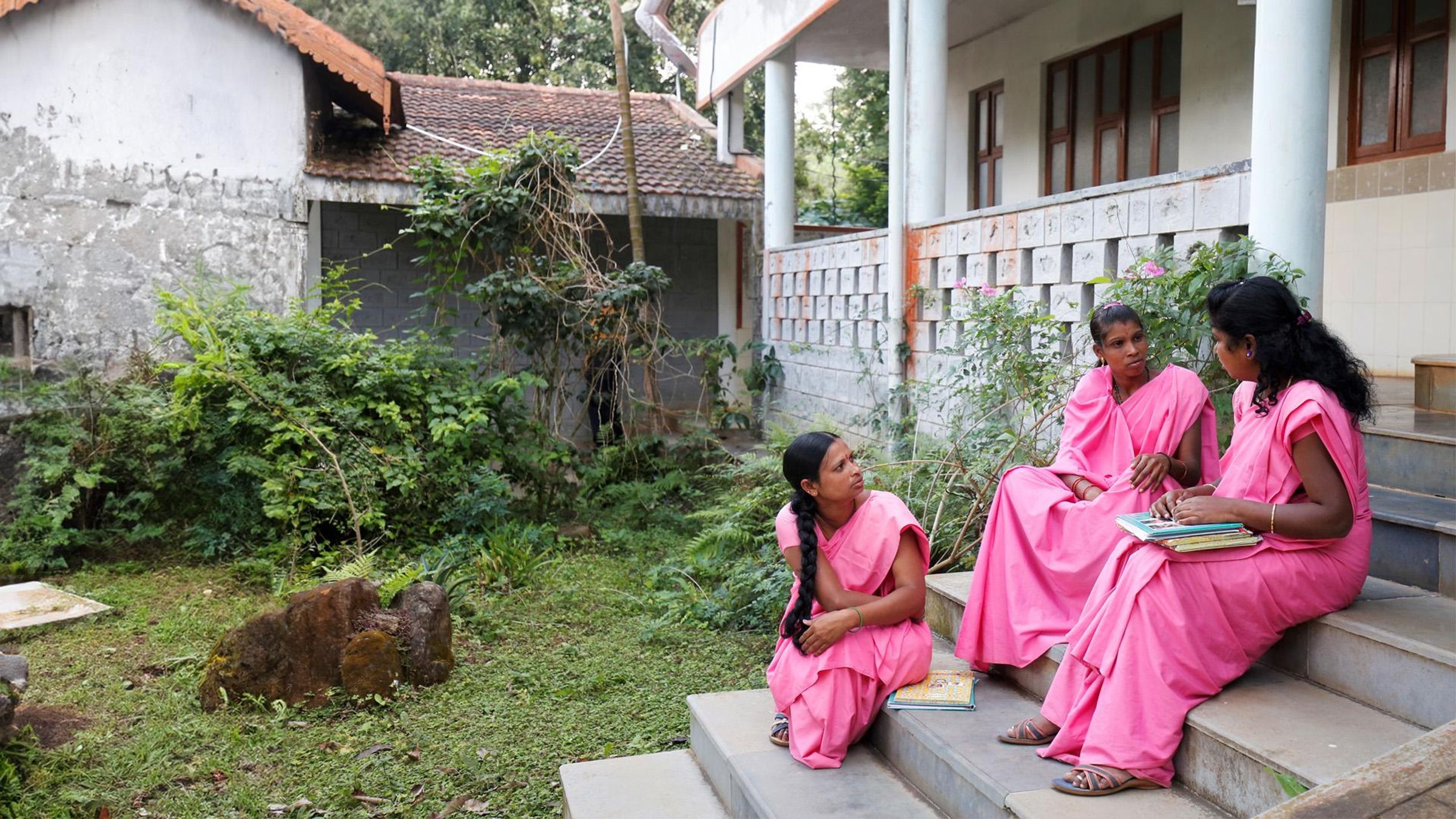 Community health workers outside hospital, India
